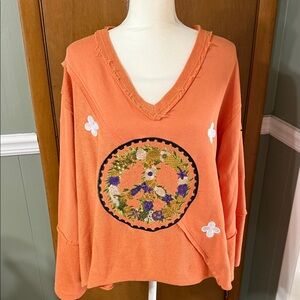 POL Orange V neck Top with Beautiful Embroidery size S